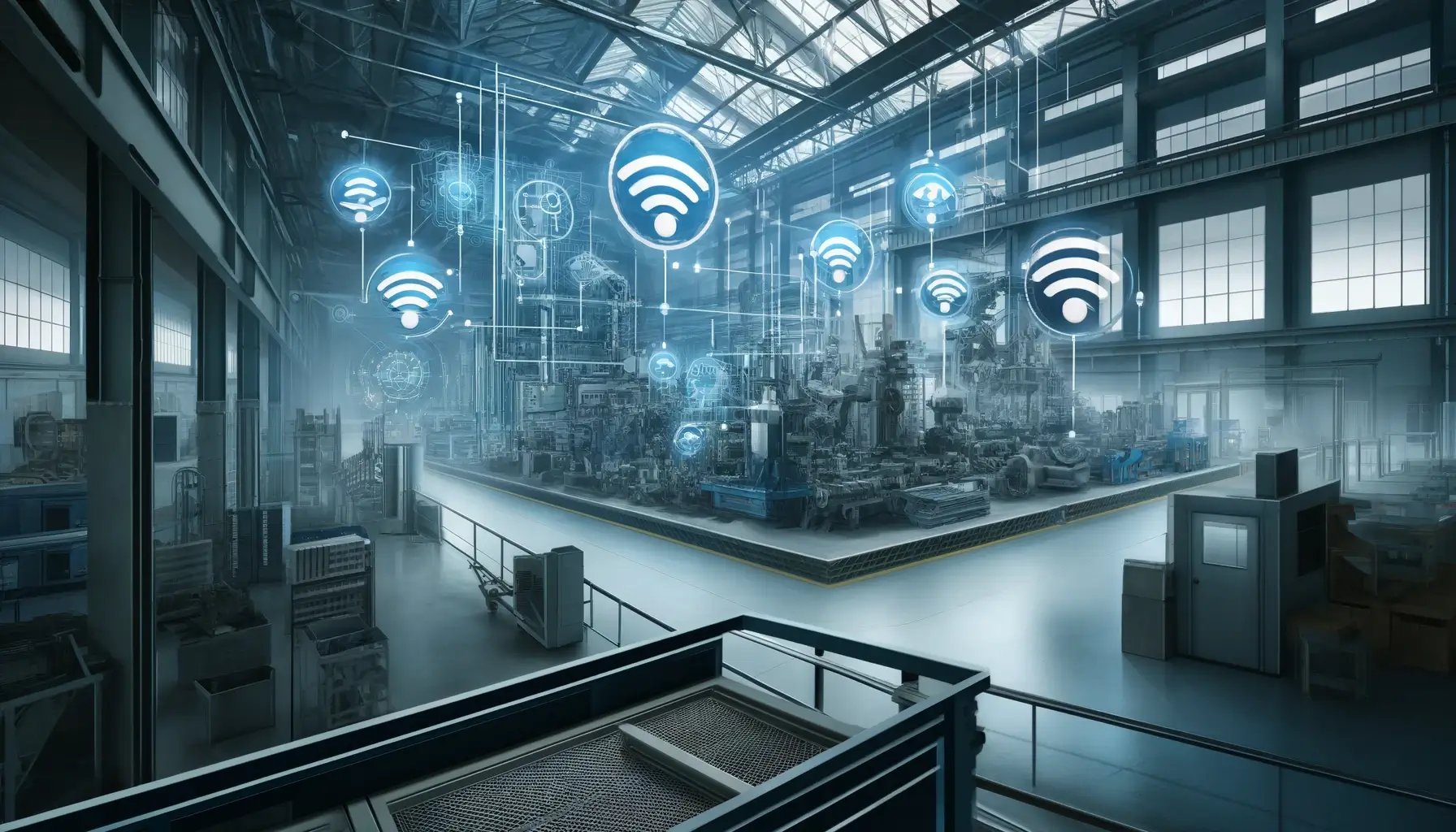 Moderne Industrieumgebung mit WLAN Symbolen