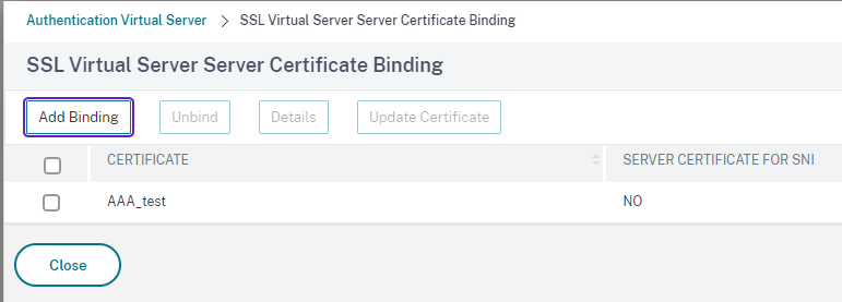 Screenshot SSL Virtual Server Server Certificate Binding