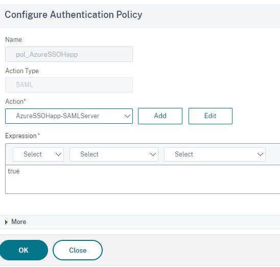 Screenshot Configure Authentication Policy