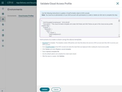Screenshot von der Validation bzw. Update des Stacks / JSON Vorlage
