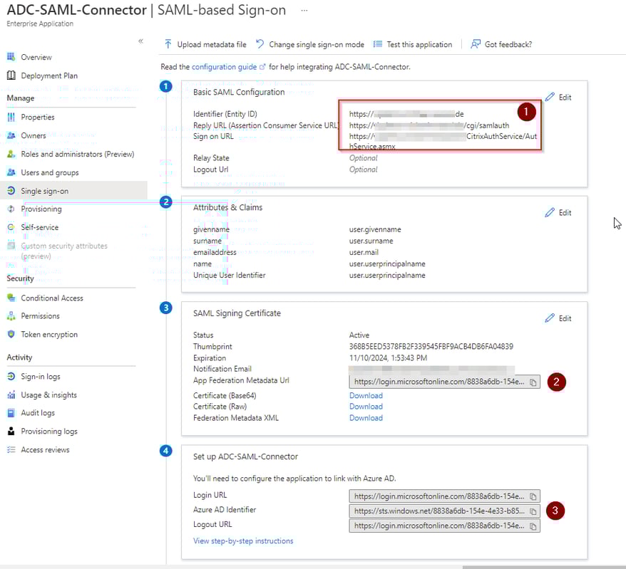 Screenshot aus dem Citrix ADC SAML Connector