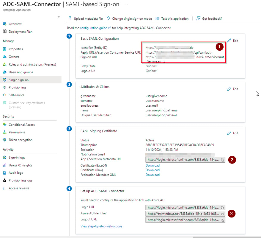 Screenshot aus dem Citrix ADC SAML Connector